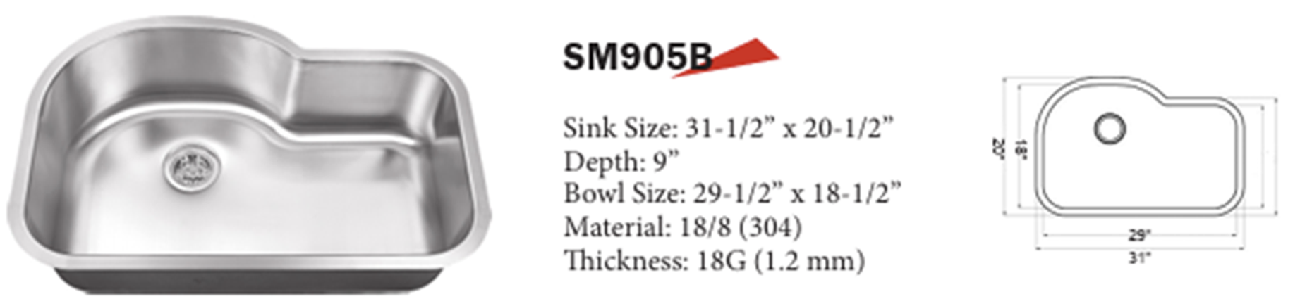 SINK 905 B (31-1/2” x 20-5/8”)
