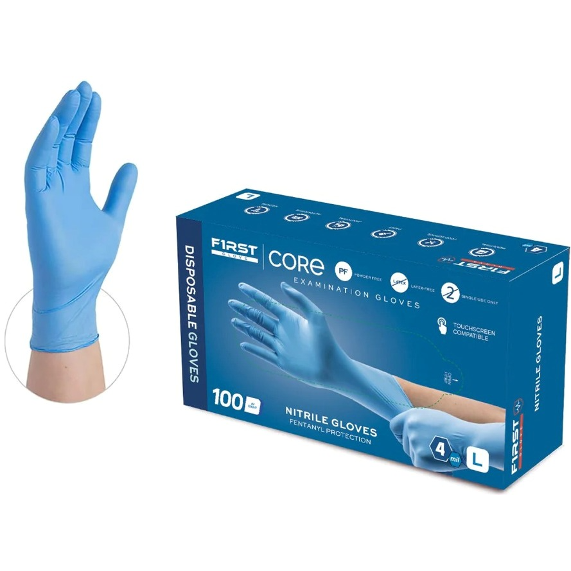 CORE Blue Nitrile 4 Mill Examination Gloves